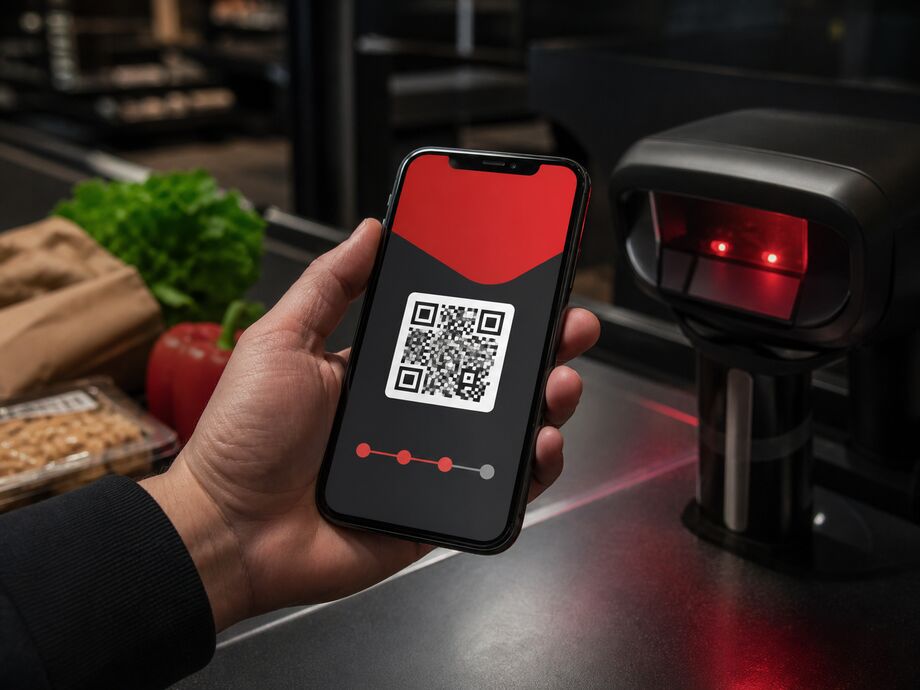 Виртуалды картасы және QR-коды бар смартфон кассадағы сканерге жақындатылады
