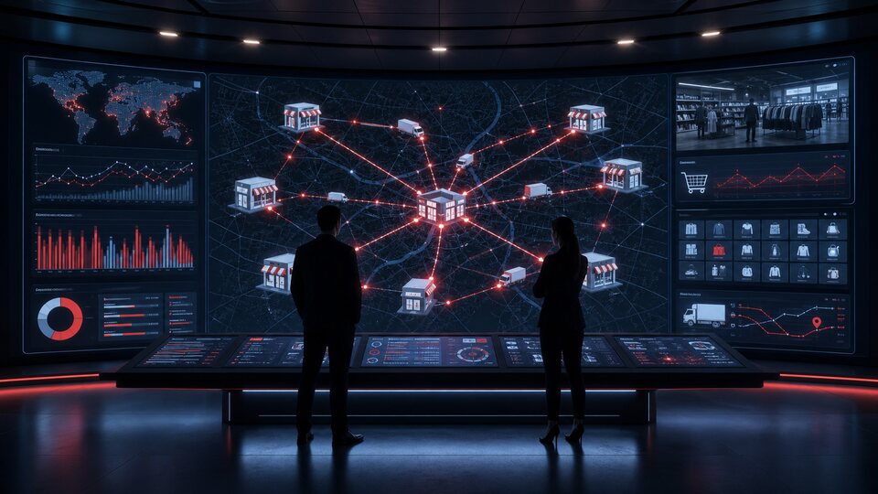 Un responsabile sorveglia più negozi da una sala di controllo centralizzata della rete